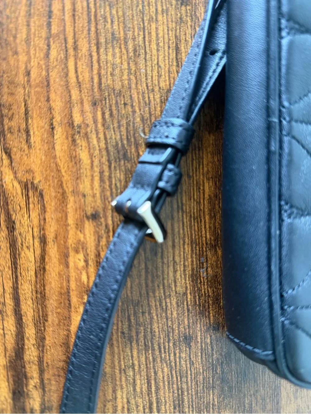 kate spade Black Quilted Leather Camera Crossbody with Gold Chain